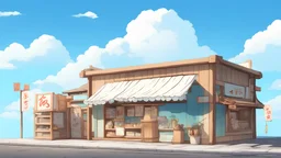 японский магазинчик в аниме стиле и с деревянной вывеской