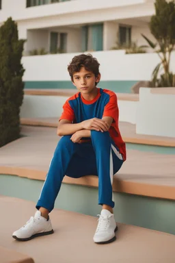 eleven year old mediterranean boy dressed track pants