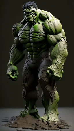 hulk made from mud , mud material, mud brown color, ultra realistic, 4k, ultra detail, full body