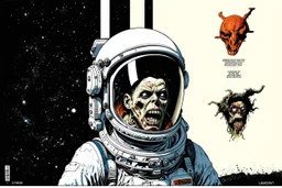 astronaut zombie, regressive overlapping timeline, horror art, by Colin McCahon and HR Giger, by Wes Benscoter, mind-bending color illustration; dramatic and ominous, cosmic horror