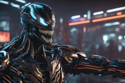 Cyber Machine in 4k realistic cg artstyle, venom them, neon details, full body, apocalypse, intricate details, highly detailed, high details, detailed portrait, masterpiece,ultra detailed,best quality