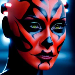 Ultra detailed fullbody Portrait in oil on canvas of beautiful female darth Maul with red lightsaber,extremely detailed digital painting,ultrarealistic skin,intense stare, extremely detailed face, crystal clear eyes, mystical colors ,perfectly centered image, perfect composition, rim light, beautiful lighting,masterpiece ,8k, stunning scene, raytracing, anatomically correct, in the style of Simon Bisley and uncannyknack and Ohrai Noriyoshi and robert e howard and Steve Jung.