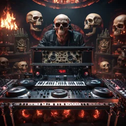 DJ of the damnded, insanely detailed DJ booth in hell, MID set, speakers and equipment made of bone, anatomically correct, add more skulls in th audience, photorealism, vray, 8k 3d https://stablecog.com/generate?o=a67b60e0-edd2-418d-9744-d1d585055d7fv https://stablecog.com/generate?o=93026b00-ac6b-436a-bc57-6aa04073d4a9