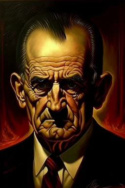 President Lyndon B. Johnson painted as demonic devil serial killer