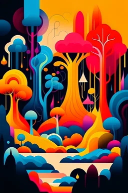 Design that features surreal landscapes, such as trees that turn into mystical creatures, waterfalls that flow into the sky, or enchanted forests inhabited by extraordinary beings. Play with unusual colors and abstract shapes to create a unique and evocative design.