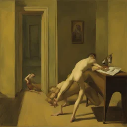 a chimera in a subliminal room, a chimera in a subliminal room, depicted by balthus