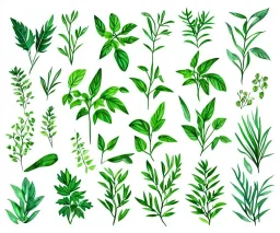 Vector plants and herb set illustration. Watercolor white backdrop