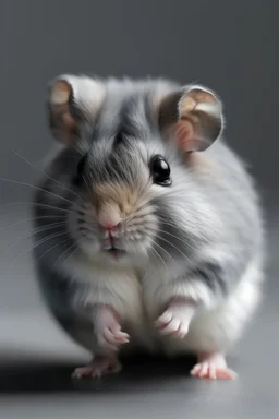 portrait von einem baby hamster mit großen backen und grauem fell