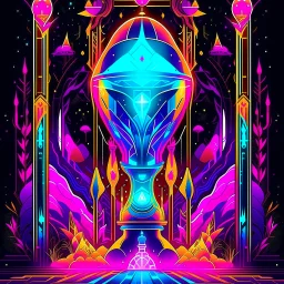 Digitalized Sacred hourglass, Neon space retro, cyberwave, by Petros Afshar, abstract art, maximalism, synthwave, meditative brillance,