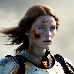 ultrarealistic, ruined city,__sci-fi armor__, __angles__, 18 year old woman, strikingly beautiful, ginger hair, _colour_, [__starlets__|__starlets__], (pale __skincolor__ skin:1.2), __camera__, _hair_, detailed face and eyes, medium breasts, leather choker, freckles, dynamic pose, resolved expression, __accessory__, strappy outfit, (straps:1.1), sword in scabard on left hip, (buckles, buttons, snaps, rings:1.0), haltertop style breastplate, detailed eyes, plump lips, sci-fi theme