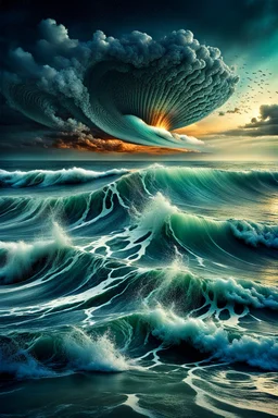 surreal dreamlike mood, stunning and atmospheric, deep colors, detailed, cinematic, Életünk első szakaszában jellemzően sodródunk valamifajta mozgó tengerben, ahol az idővel nem foglalkozunk semmilyen szerepe nincs a számunkra, tellik és azokkal az eseményekkel sodródunk amik ott és akkor felmerülnek. Az idő végtelen óceánjában egy parányi lehetőséget kapunk, hogy eljàtsszuk szerepeinket, hogy a végén visszataláljunk az idő nélküliségbe. , stunning. etheral, masterpeace