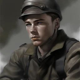 German ww2 young tank commander realistic digital art grey clothes