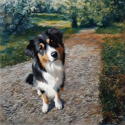 oil painting, watercolor, Australian shepherd dog, realism, happy, happiness, beautiful, nice, marvelous, naive art, impressionism, high quality, , subtle lighting, by Henry Asencio, by Bo Bartlett, by Edward hopper