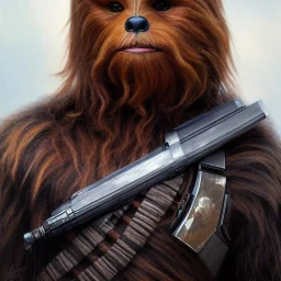 photorealistic and intricate portrait of chewbacca in star wars by Albert Lynch, wearing beskar armor, deep dark colors, hyperdetailed, 32K, oil on canvas,