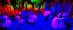 A neon purple graveyard with pumpkins painted by Edgar Degas