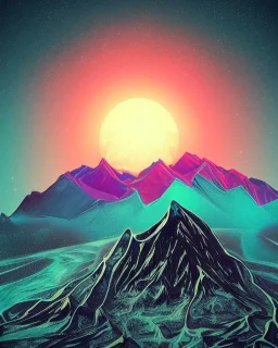 futuristic psychedelic mountain with eyes