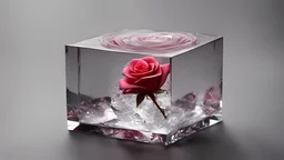 rose in crystal cube