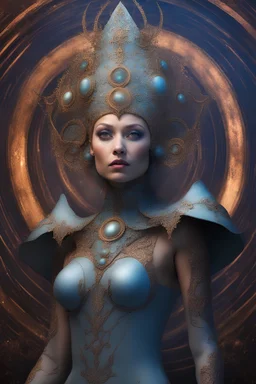 Head and shoulders image, A Science-Fantasy Heavy Metal Space Comedy - One upon time in the fairytale village of liptilulu there lived a tiny, thin, slender, little woman named Michelle, a voluptuous beauty, wearing a skinsuit, inspired by all the works of art in the world, Absolute Reality, Reality engine, Realistic stock photo 1080p, 32k UHD, Hyper realistic, photorealistic, well-shaped, perfect figure, perfect face, laughing, a multicolored, watercolor stained, wall in the background,