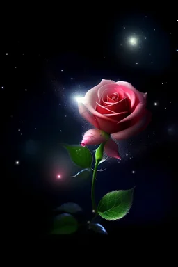 delicate rose, night, bright stars, shine magic