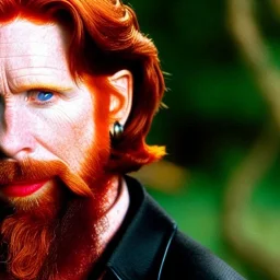 male actor Courtney Gains as a ruggedly handsome, roguish pirate, charismatic, attractive male, masculine, perfect, precisely detailed clear eyes, unblemished, flawless skin, softly freckled face; meticulously detailed multi-hued ginger carrot-colored cherry fire red hair; Malachai of the corn; ethereal fantasy maximalist matte painting, realistic, Victorian era, old fashioned, vintage, antique, beautiful, renaissance; Susan Jeffers art, Jason Beam art, Clint Carney art, Jason Felix art