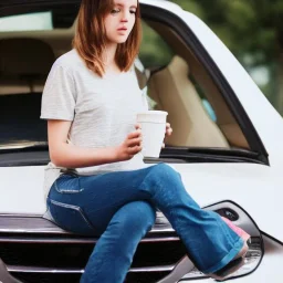 Girl, car, coffee