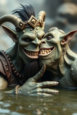 hi poly Mud luxury smiling psychic orcs kissing