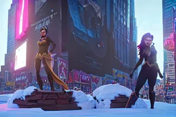 Supergirl building a giant snowman in Times Square.