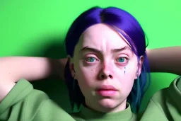 Billie Eilish, lying, in the bathroom