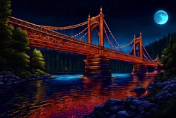 The Sarp Bridge at night :: 8k 3D, hyperdetailed , intricately detailed , Unreal Engine 5, maximalist , airbrush art , pencil sketch , mixed media , radiant , triadic colors , award winning, crisp quality, HDR, cel-shaded, centered