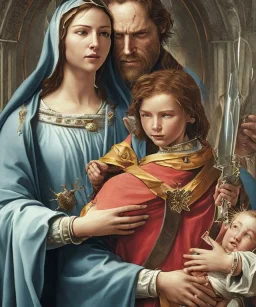 The Virgin Mary holds Christ in her arms, cries with blood, resident evil, resident evil, horor, photorealistic illustration, 8k