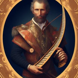 man with harp, sweater