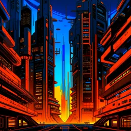 cyberpunk retro futuristic capital for comics orange