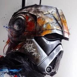 photorealistic luke skywalker helmet with weathered painting , illustration on coarse canvas by <agnes cecile> and <Yoji Shinkawa>, ornate and intricate details , soft smooth lighting, ultra detailed concept art,