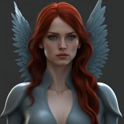 woman 3d realistic redhair with blue eyes dark angel