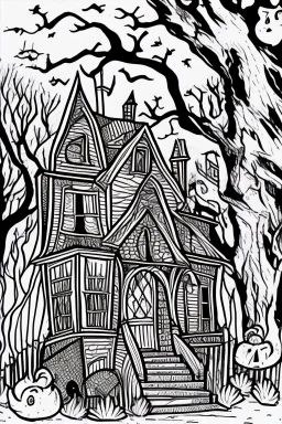 coloring book page Small Haunted Houses