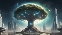 the last tree, city of the future year 3222, big portal to space