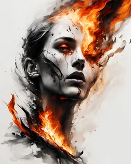 art, abstract, human, burning edges, (intense and emotional visual experience:1.5), (captivating and fiery ambiance:1.3), (dramatic and captivating essence:1.2), (fiery details:1.3), white background