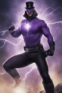 Kent Walker aka THE PHANTOM, Strong, athletic physique, action poses, wearing a skin-tight, formfitting purple bodysuit with a skin-tight, formfitting purple cowl, black eye disguise, black utility belt and double holstered pistol belt, black knee-high boots, glowing white eyes, battle scars, blood, foggy, cloudy background, multicolored lightning, flowing lava, Full Eclipse, aliens, explosions, bright, vibrant, extremely colorful, detailed, blood red skies