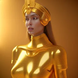 beautiful cosmic golden woman, long hair, nice smiling, magic glamour make up, delicate colors, beautiful glamour galactic golden dress, ultra sharp focus, 8k, unreal engine 5, extremely sharp detail, light effect, soft light atmosphere of a spaceship, smooth, full of details, face in front, complete vision of body