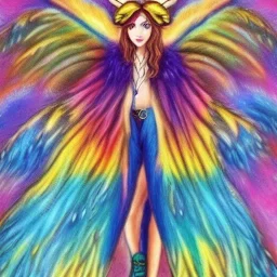 A rainbow gold Fox with butterfly wings and is a goddess