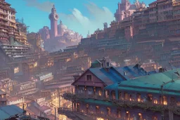 close up train+Elevated train+riomaggiore corner building+Italian colourful sea village +alphonse mucha, greg rutkowski,matte painting, cryengine, hyper detailed, felix kelly, fantasy art, seb mckinnon