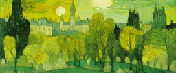 A pale greenish yellow luminous metropolis painted by Vincent van Gogh