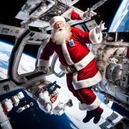 Santa Claus delivering presents to the International Space Station