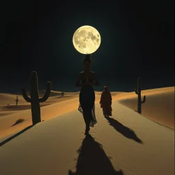 Shadows in a dark room at midnight, Enki Bilal art tykho moon woman beautiful yoga sand dunes, saguaro cacti, beats antique, androgynes DNA strand, perfectly beautiful people, full bodies walking through a desert sand dunes following bedouins, Enki BIlal illustrated STyle Double exposure, extreme details, rich dynamic colors, spirit, invocation, 3d, two sun solar system, full moon, stars, esoteric, sheer, Peridot, emerald green. citrine, ultramarine blue, diamonds, gold, sunset, high contrast, p