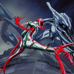 hybrid of Mass Production Evangelion and Godzilla and xenomorph