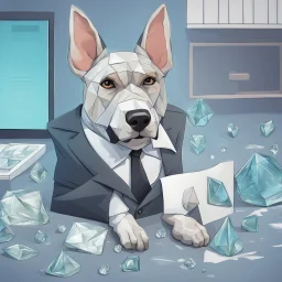 make one realistic business dog that are made of shapes and have a suit on lokk like crystals