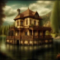 Una casa en el lago al estilo Leonardo da vinci