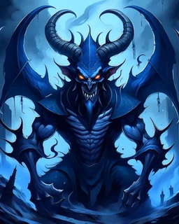 A dark blue demonic empire with jagged horns in Dadaism art style