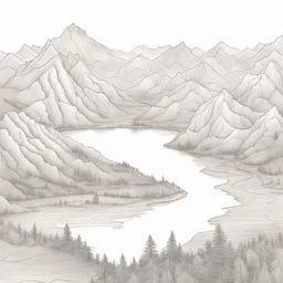 Topographic map, mountain, Lake, city, illustration, handdrawn, sketch