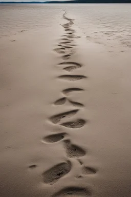 Sand Near THE WATER OF LAKE Gennisaretsky, bare footprints lead to the water. The image is in high quality in 8K.